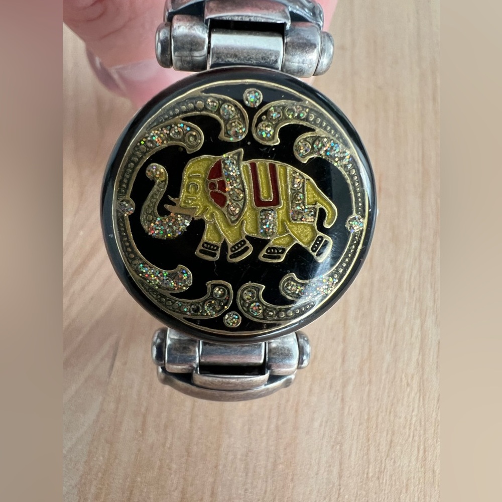 Cardini Vintage Bracelet Watch Gorgeous Inlay Elephant Enamel Watch and Band.
